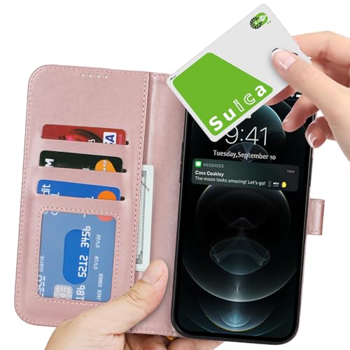 Image of for iPhone 13 Pro Max Case Wallet with Card Holder,for iPhone 12 Pro Max Wallet Case for Women Men,PU Leather Shockproof Magnetic Buckle Stand Flip Phone Case-Rose Gold
