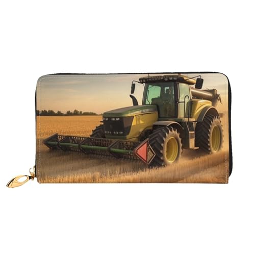 Farm Tractor Harvest Women Wallets Leather Zip Around Clutch Purses Waterproof Credit Card Holder With Phone Holder Ladies Travel Coin Purse