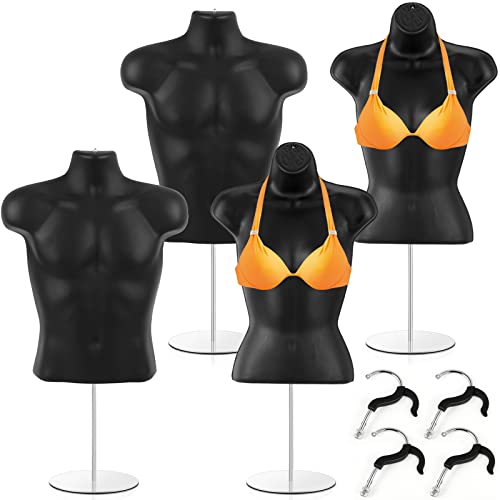 Sintuff 4 Pack Male And Female Mannequin Torso With Stand Black Dress Form Mannequin Hollow Back Body Torso Set Half Body T Shirt Display For Craft Show Counter Top Photo Design, S-Medium Clothes Size #TOP9