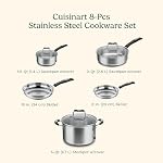 Ensemble de 8 pièces de casseroles et poêles en acier inoxydable Cuisinart, argent (P87-8PSSC) | Compatible four, compatible lave-vaisselle
