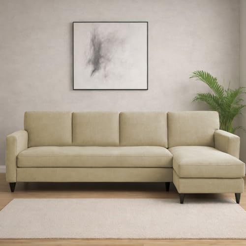 Image of Carlos RHS 4 Seater L Shape Sofa Set for Living Room & Home Office Furniture, Modern Durable Sectional Corner Sofa Couch, Premium Fabric Comfortable Seating with Strong Frame (Cream)