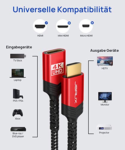 5. Bild von JSAUX HDMI Verlängerungskabel 1M 4K@60Hz 2K@144Hz HDMI 2.0 Verlängerung Stecker auf Buchse Highspeed Ethernet 18Gbps UHD ARC HDR HDCP 2.2 kompatibel mit TV Stick, HDTV, PS5, PS4 1m
