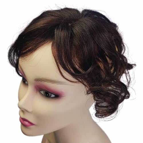 Anemone Curly Wavy Human Hair Toppers Clip In Toupee With Side Bangs For Women Wiglets Hairpieces for Mild Hair Loss Volume Cover Gray Hair (Dark Brown Color)