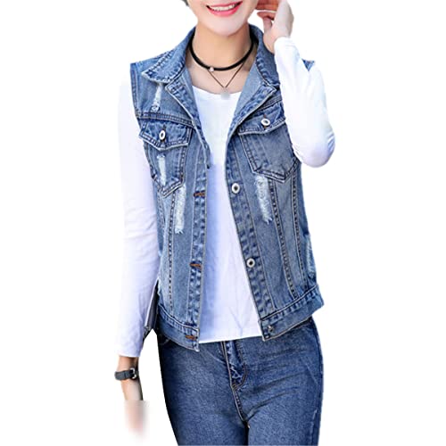 Gilet en jean déchiré femme veste sans manches taille L modèle 01 denim de mi-saison