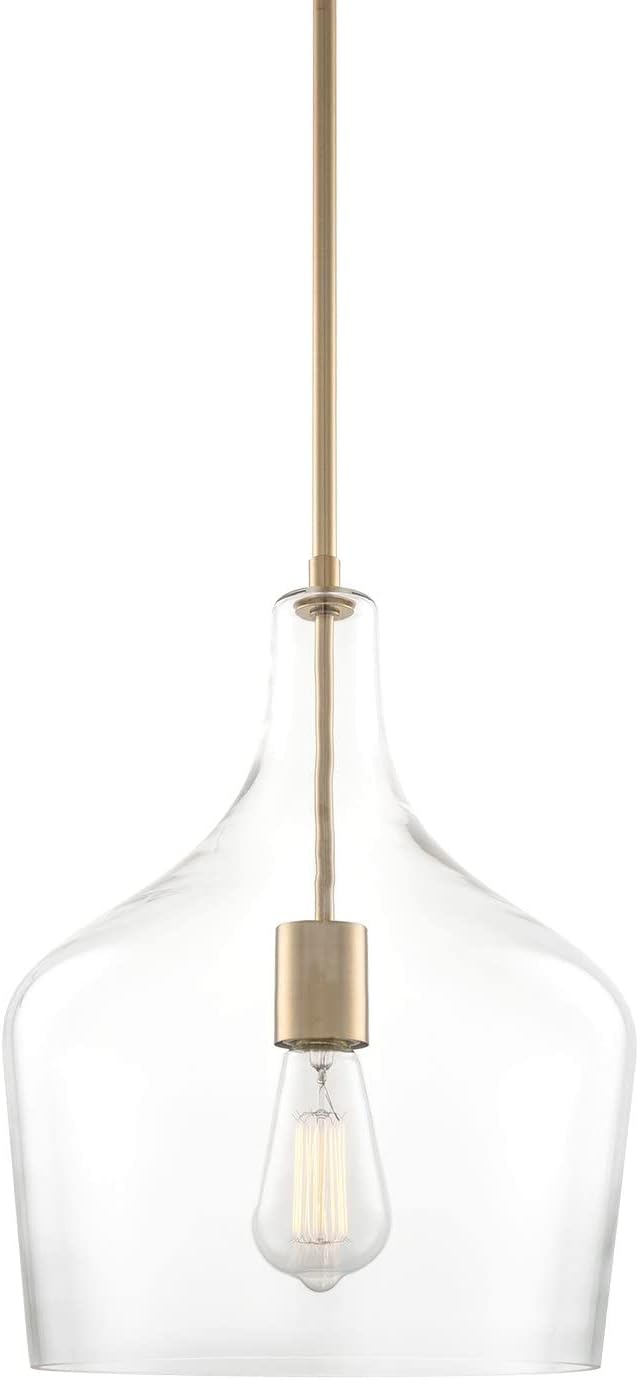 Lucy 16" Modern Large Glass Pendant Light, Farmhouse Gold Hanging Light with Clear Vase Glass Shade, Cool Brass Finish