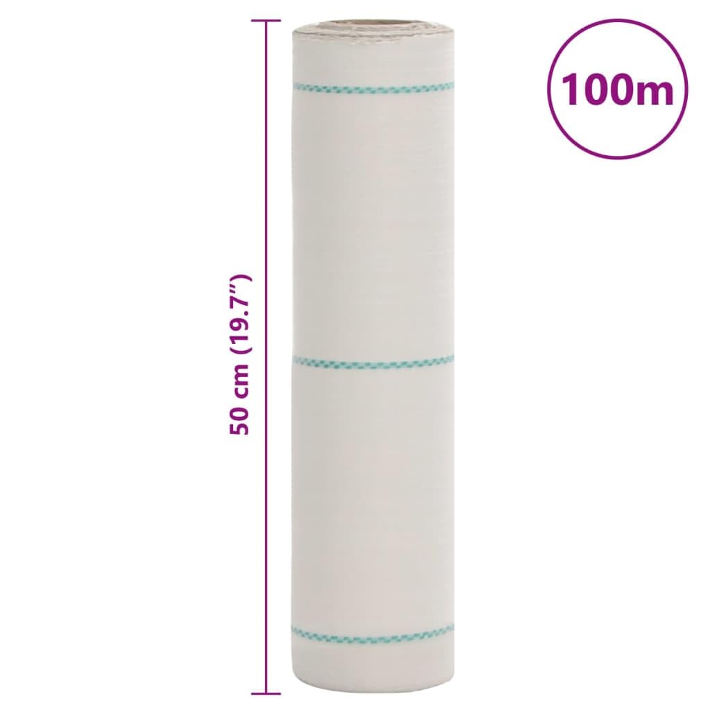 Fieltro blanco para malas hierbas 0,5 x 100 m de polipropileno, fieltro para jardín con rayas verdes cada 20 cm, 60 g/m², tejido de suelo transpirable para arriates, terrazas, caminos, grava