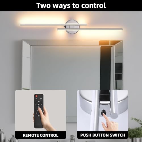 Image of Wireless Battery Operated Wall Sconces with Remote, USB Rechargeable Led Wall Lights, 3000K-6000K Wireless wall sconces for Bedroom, Hallway, Living Room, Chrome 31.4 inch Wall Light Set of Two