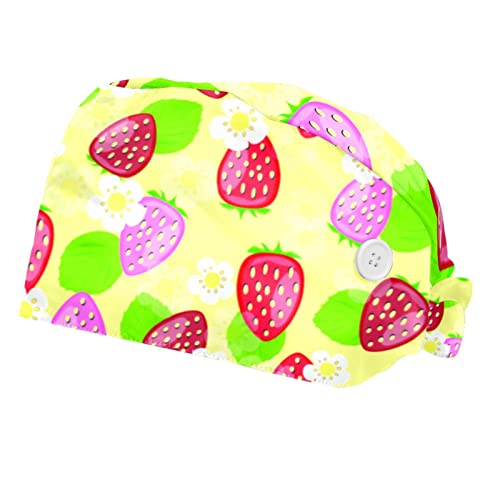 Chapeaux bouffants 2PCS à motif fraises avec bandeau anti-transpiration ajustable