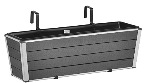 EVERFLOOR WPC Balkonkasten Blumenkasten inkl. Aufhängung, 60,5 x 19,5 x 20,5 cm, mit wasserdichtem Kunststoffeinsatz, anthrazit