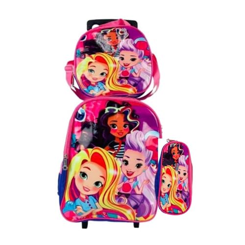 Mochila Infantil Rodinha Princesa Amigas Rosa Estojo Lancheira