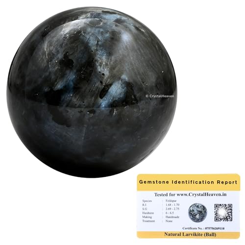Image of Certified Larvikite Crystal Ball for Meditation - Premium Crystal Vastu Items for Home and Feng Shui Items for Good Luck - Ideal for Pooja Supplies and Spiritual Practices (1 Inch)