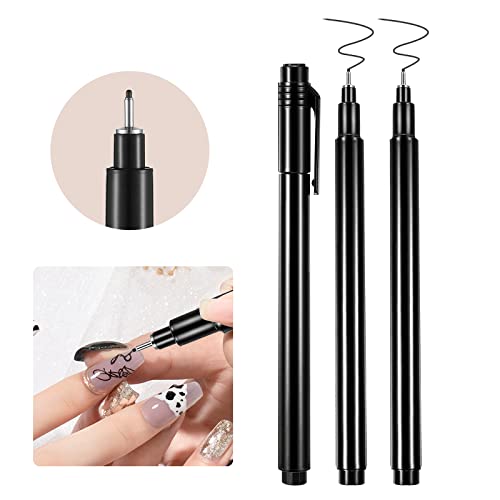 LOKFAR 3-Piece Black Gel Nail Polish Art Pen for Painting