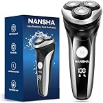 NANSHA Electric Razor for Men with Pop-Up Trimmer, IPX7 Waterproof Electric Shaver, 3D Rotary Shaver, Rechargeable Cordless Shavers for Men, Type-C, 130Mins Runtime, Plug & Play (Black)