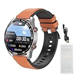 Oreilet Orologio Sportivo Intelligente, Smartwatch Monitoraggio Salute Chiamate BT 1,52' per Passeggiate, Escursionismo, Corsa, Orologio Fitness Impermeabile IP67 per Uomini e Donne (Pelle marrone)