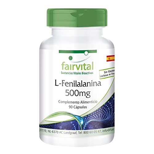 fairvital L-fenilalanina 500mg, 90 cápsulas, ALTA DOSIS, VEGANO, aminoácido esencial