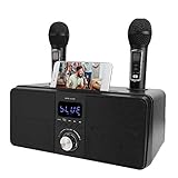 Bewinner1 Kit de KTV Altavoz Karaoke Bluetooth,Equipo de Karaoke con Double Micrófono para Hogar,AUX USB Máquina Multipropósito de Video Universal para Telefono/Tablet/PC,2 Micrófonos Karaoke(Negro)