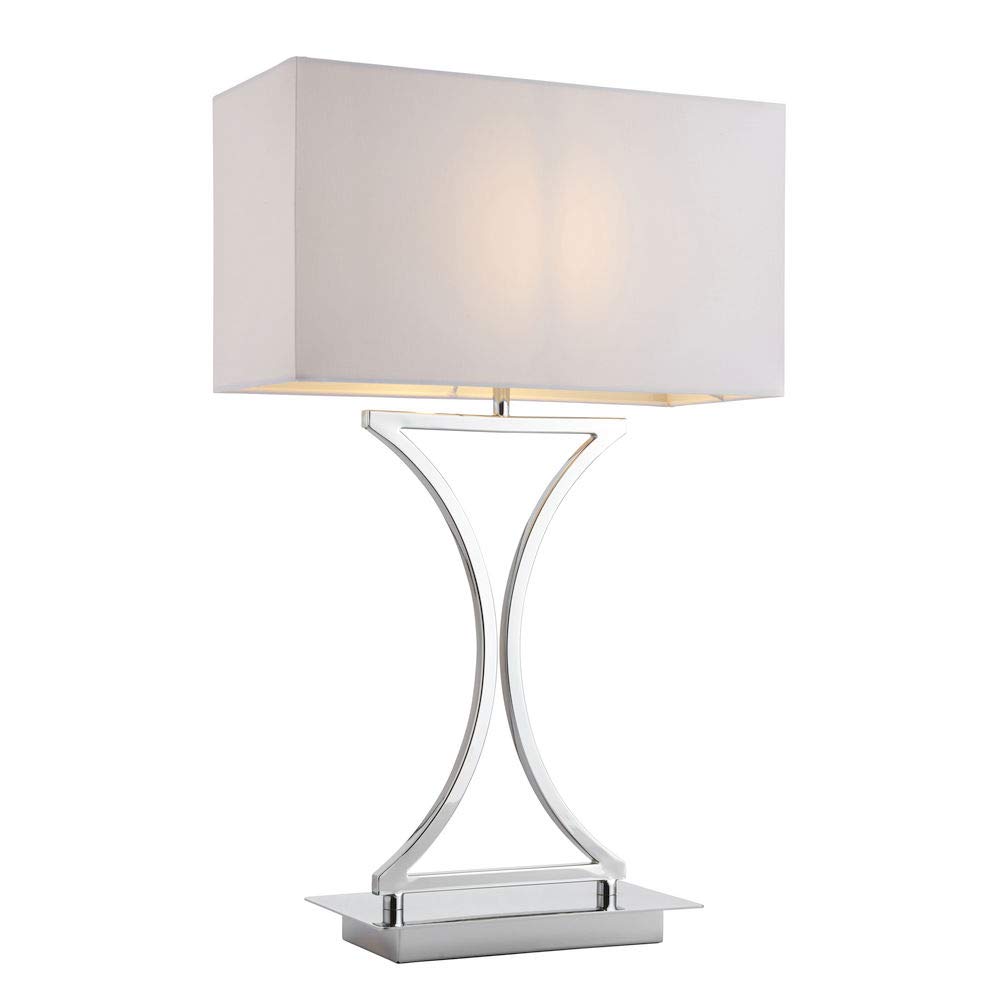 National Lighting White,Silver Granville Modern Silver Chrome Switched Desk Reading Bedside Table Lamp With Square White Cotton Shade