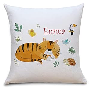 OWLBOOK Tiger Safari Tiere Flauschiges Kissen mit Füllung Personalisiert mit Namen Geschenke Geschenkideen zur Geburt…