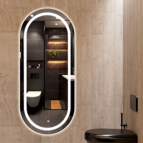 Image of Creative Arts n Frames LED Wall Mount HD Mirror with 3 Color Light Tone for Home Wall Living Room Bedroom Bathroom Hotel Decor Items (18x48 Full Length Capsule Oblong Shape)