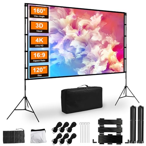 iMounTEK Backdrop Stand with Projector Screen - 16:9 4K HD 120 inch Portable Projector Screen Outdoor Indoor Lightweight Movie Screen with Carry Bag for Wedding Home Backyard Movie Night