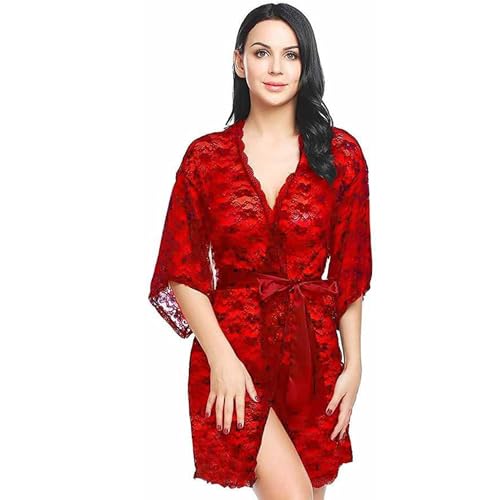 Image of Love Maker Women Sexy Floral Net Lace Tranparent Babydoll Lingerie Night Robe /Nightgown Lingerie for Honeymoon with Bikini Set S-3XL