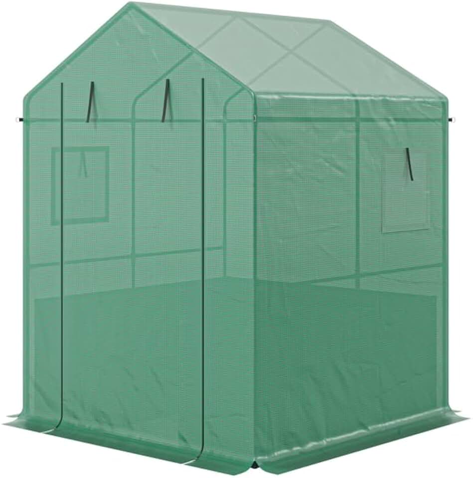 2-in-1 Greenhouse with Raised Bed, 55.5x55.5x74.8 in, Green