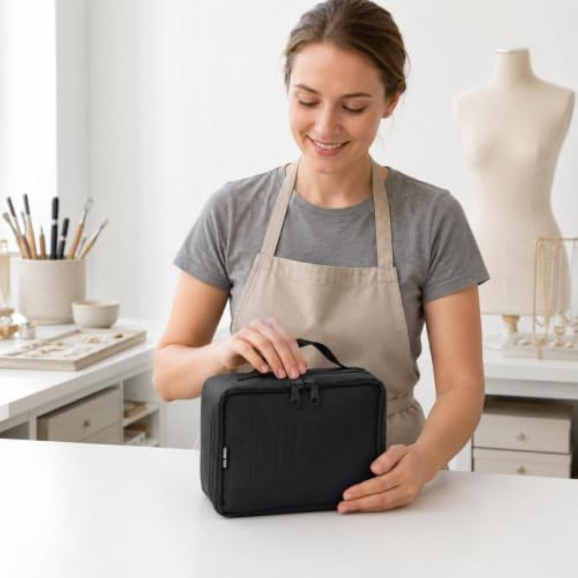 Divided Organizer Bag Velvet Lined Hand-Carry Case