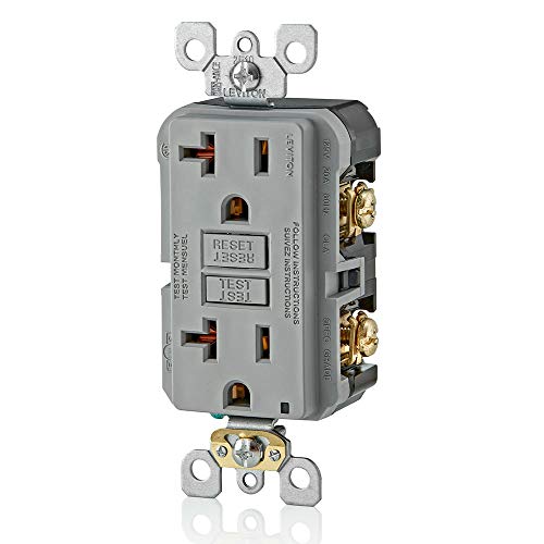Image of Leviton GFCI Outlet, 20 Amp, Self Test, Non Tamper-Resistant with LED Indicator Light, Protection from Electric Shock and Electrocution, GFNT2-GY, Gray
