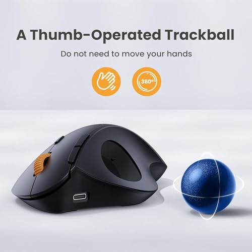 Image of ProtoArc Wireless Trackball Mouse, EM04 Ergonomic Bluetooth Rollerball Mouse Rechargeable Computer Laptop Mouse, 3 Device Connection, Compatible with PC, iPad, Mac, Windows-Navy Ball