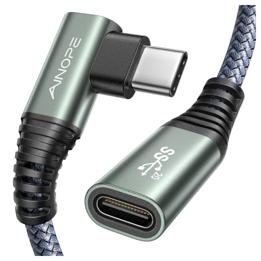 AINOPE USB C Extension Cable, (3.3Ft/1m/20Gbps) Right Angle USB 3.2 Type C Extension Nylon Braided 100W/5A Fast Charging Compatible with USB C Hub/Dell XPS/MacBook/iPad Pro/Magsafe Charger(Gray)