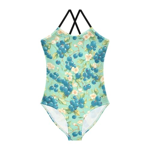 Yuiboo Art Blueberries Flowers Girls Swimsuit Bathing Suit Toddler Girls Swim Suit Swimwear 3T