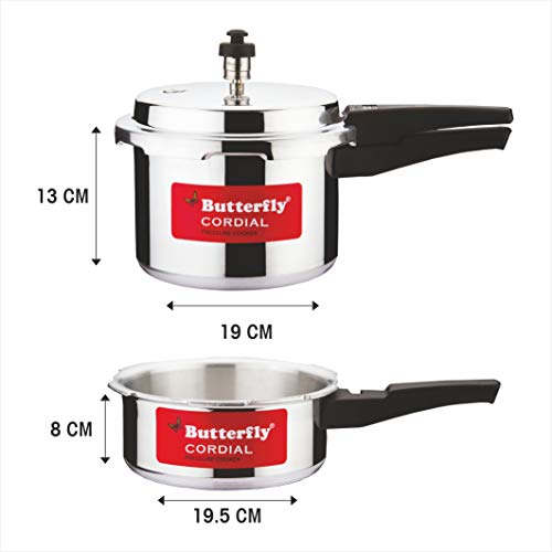 Butterfly Cordial 2 L, 3 L Non Induction Bottom Outer Lid Pressure Cooker (Aluminium, Silver), Small #TOP4