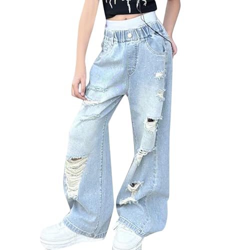 Wide Leg Jeans Girls Baggy Ripped Jeans for Girls Kids Pants for Teens Girls Wide Leg Jeans Size 10-12 10 14 6 7 8