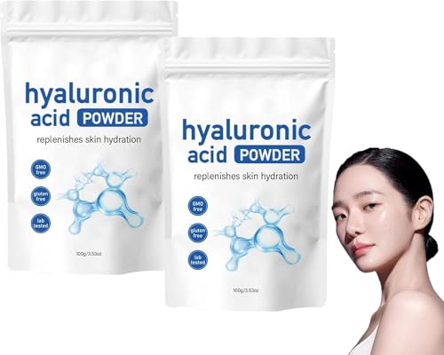Polvo de Ácido Hialurónico – Tratamiento Corporal y Facial Antienvejecimiento, Hidratación Profunda para Todo Tipo de Piel, Cuidado de la Piel con Proteína de Ácido Hialurónico (2pcs)