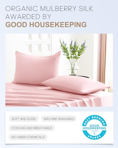 Image of THXSILK Hypoallergenic Zipper Pillow Case, Highest Grade 6A+ 100% Pure Mulberry Real Silk Pillowcase, 22 Momme Both Sides for Hair and Skin, Acne Free, 1PC (Light Pink, Queen Size 20 inchx30 inch)