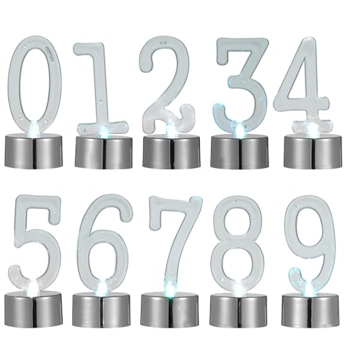MAGICLULU 10 velas con números 0-9 LED, velas de cumpleaños sin llama, sin humo, velas iluminadas para decoración de tartas de Navidad, color plateado