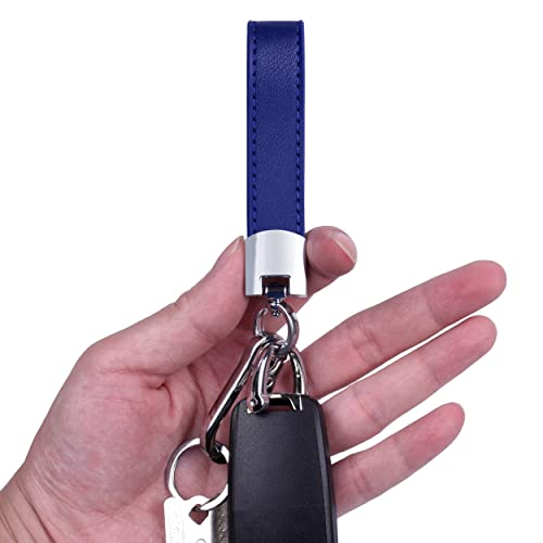 Wisdompro Genuine Leather Car Keychain, Universal Key Fob Keychain Leather Key Chain Holder For Men And Women, 360 Degree Rotatable, With Anti-Lost D-Ring, 3 Keyrings - Blue (Silver Carabiner Clip) #TOP3
