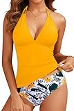 Essential Guide: How Many Bathing Suits Do I Need for Vacation To Feel Perfect? (2026) 17 Yonique Womens Two Piece Swimsuits Tummy Control Tankini Plus Size Bathing Suit Halter V Neck Swimwear Yellow L