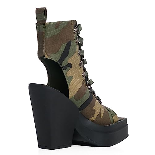 Arqa Camo Heeled Sandals Peep Toe Chunky Heel Summer Sandal Ankle Boots Lace-up Platform Booties4
