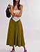 Zontroldy Women's Fashion Midi Skirt Elastic Waist Pleated Casual Cotton Long Skirts with Pockets(1318-YellowGreen-S)