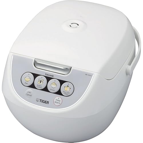 TIGER JBV-A10U 5.5-Cup (Uncooked) Micom Rice Cooker and Warmer with Tacook Food Steamer Cooking Tray Technology, White