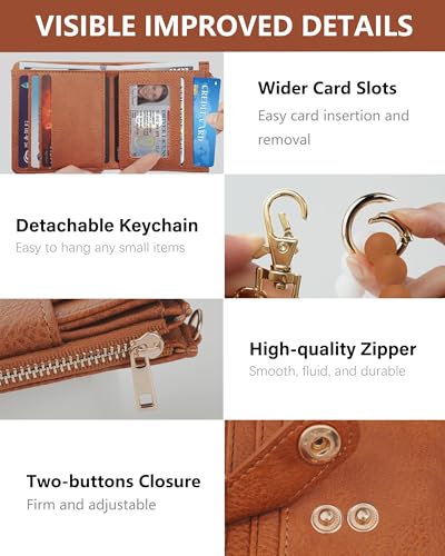 Image of Keychain Wallet Wristlet for Women,RFID Small Wallet | Wallet Wristlet with Zipper Coin Pocket,Vegan Leather Card Wallets for Women, 2 ID Window,Gift
