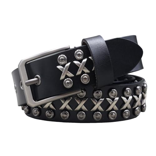 Ceinture cuir cloutée punk rock aux finitions soignées et détails métalliques circulaires