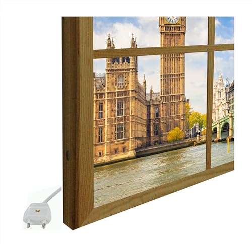 Ventanas falsas iluminadas led Big Ben cuadro de madera pino 80x80 retroiluminado 5
