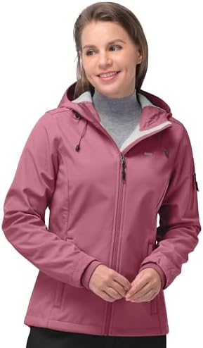 33,000ft Softshelljacke Damen Wasserdichte Fleecejacke Übergangsjacke | Leicht Regenjacke, Warme Gefüttert Jacke, Winddichte Windbreaker, Atmungsaktiv Outdoorjacke mit Kapuze zum W