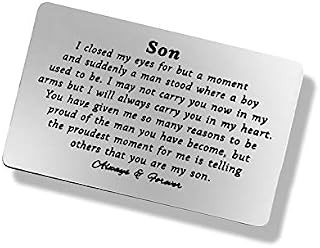 Son Gift from Mum Dad, to My Son Engraved Wallet Card with Mini Love Note, Stainless Steel Proud of Son Gifts, Son Birthday Card, Graduation Gifts, Christmas Deployment Gift for Son