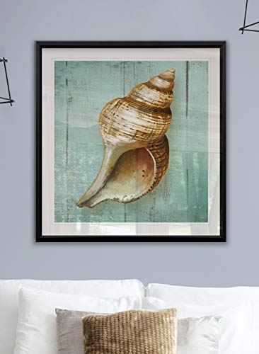 Conch Nautilus Seashell Painting Nautical Art Framed Giclee Canvas Prints Coastal Wall Decor - Black Frame - Image 4