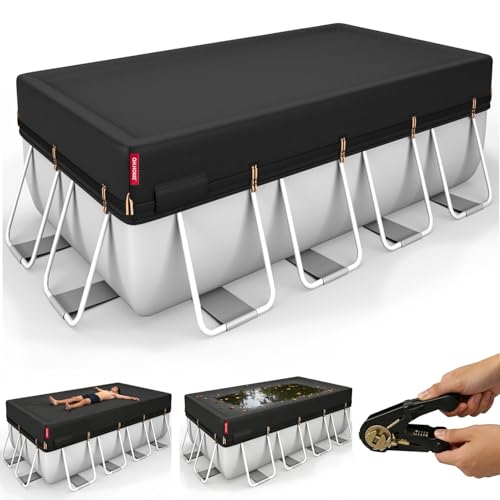 QH.HOME 7x13Ft Rectangular Pool Cover,[2026 Super Windproof with Patented Tightening Device&Simple to Install], Solar Pool Cover for Above Ground Pools,Snug Fit,Blocks Leaves, Sun & Water