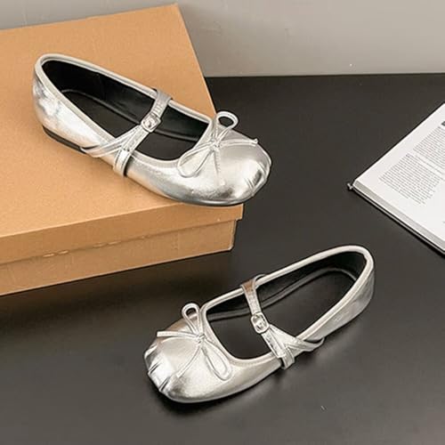 LUXINYU Women Bowknot Mary Jane Shoes Comfortable Square Toe Pu Leather Flats Cross Strap Casual Ballet Office Shoes2