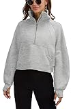 Womens Sweatshirts Half Zipper Crop Pullover Funnel Neck Fleece Lined Zip Up Long Sleeve Tops Thumb
